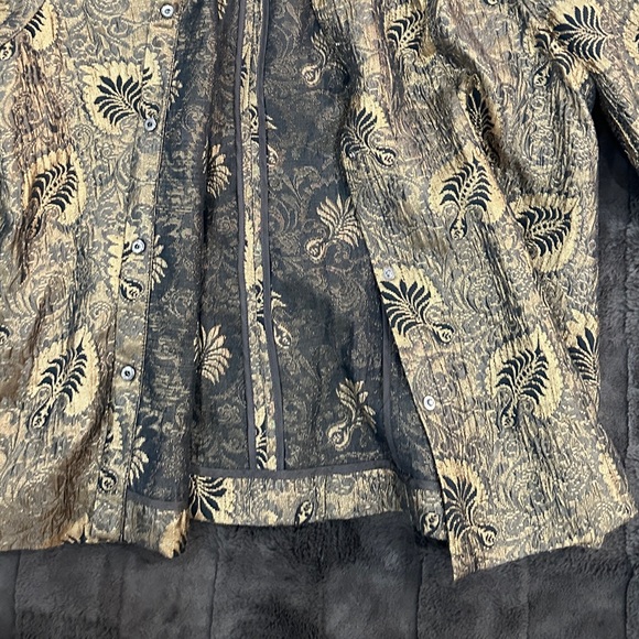 Yansi Fugel Designer Leave Metallic Collared Button Down Blouse Size L Vintage - Picture 6 of 7